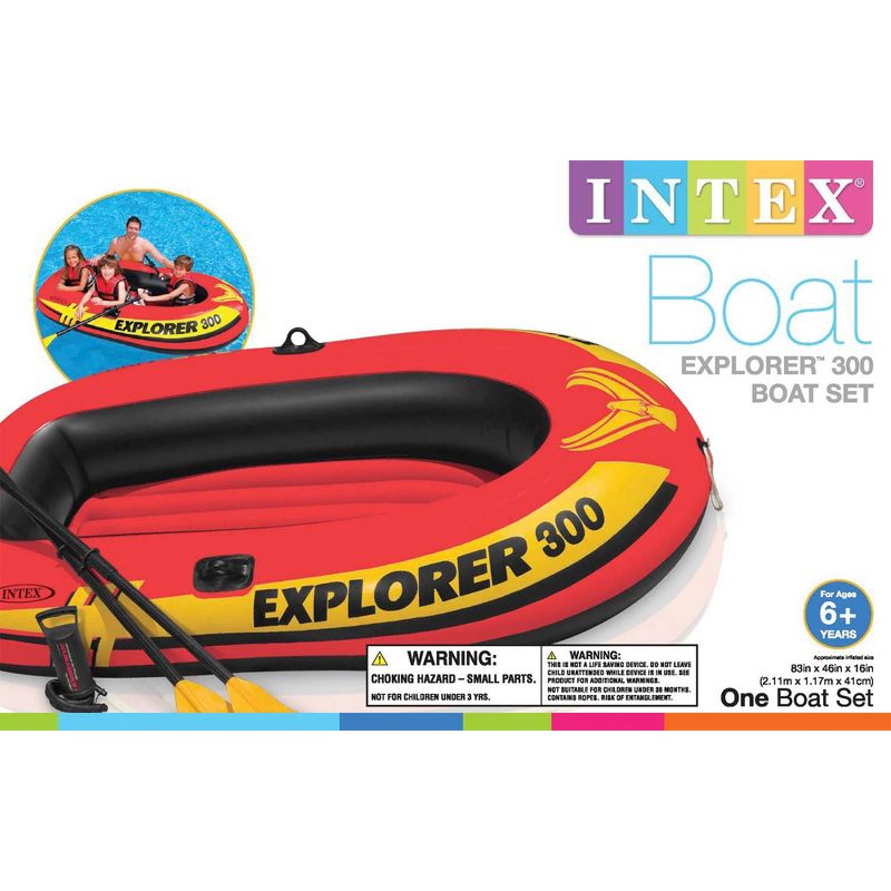 Intex Explorer 300 Compact 83 Inch Long 46 Inch Wide Inflatable Fishing 3 Person Raft Boat with High Output Pump and 2 French Oars, 4 of 7