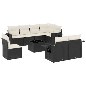 vidaXL 9 Piece Patio Sofa Set with Cushions Black and Cream Poly Rattan - Without Table - 1 of 4