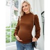 Coolmee Women's Maternity Shirt Long Puff Sleeve Top Mock Neck Ribbed Knit Ruched Side Blouse - 2 of 4