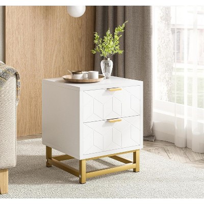 Nasitip 2-Drawer Dresser with Gold Handles, Small Wood Chest for Bedroom or Closet, Modern Storage Nightstand