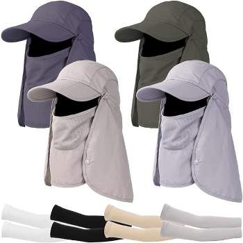 4pcs Fishing Hats UPF 50+ Outdoor Uv Sun Protection Hats Hiking Hats with Neck Flap Face Mask and 4 Pack Arm Sleeves