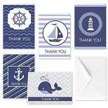 Paper Frenzy Coastal Nautical Thank You Note Cards and Envelopes - 25 pack