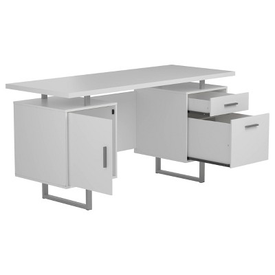 High Gloss White Executive Desk with Filing Cabinet