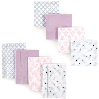 Image of Hudson Baby Infant Girl Cotton Flannel Burp Cloths and Receiving Blankets, 8-Piece, Peacock Feather, One Size