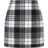 Women's High Waist Plaid Skirt - Wool Blend Bodycon Pencil Mini Skirt Black - 2 of 4