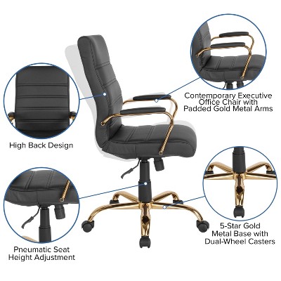 High Back Black Faux Leather Executive Swivel Chair with Gold Metal Frame