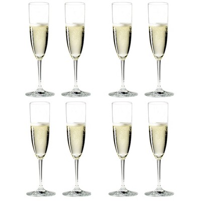 Riedel 6416/08-POL Vinum Champagne Dishwasher Safe Crystal Champagne and Rose Wine Drinking Glasses Stemware with Microfiber Polishing Cloth (8 Pack)