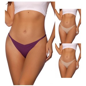 Allegra K Women's V-waisted Ruched Invisibles Breathable No Trace Thongs 3 Packs - 1 of 4
