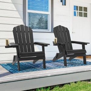 Sonkuki 2-Pack Folding Adirondack Chair Patio Outdoor Plastic Fire Pit Chair Weather Resistant for Lawn, deck and Backyard - 1 of 4