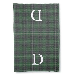 Personalization Mall Christmas Plaid Waffle Weave Kitchen Towel, Green Plaid - 1 of 4