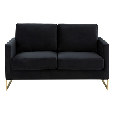 Midnight Black Velvet Loveseat with Gold Metal Frame