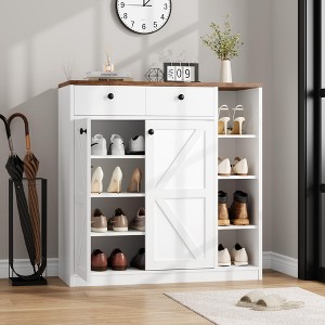 Whizmax 42" Tall Shoe Storage Cabinet w/ Doors & 3 Adjustable Shelves - 4-Tier Organizer for Entryway - 1 of 4