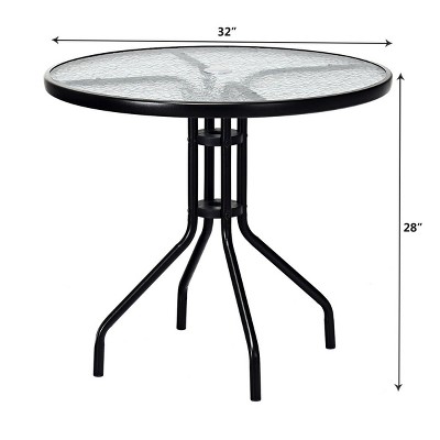 32'' Black Outdoor Patio Table with Tempered Glass Top