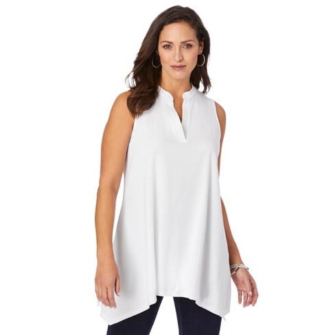 Jessica London Women's Plus Size Short Sleeve Notch Neck Tee, M - White :  Target