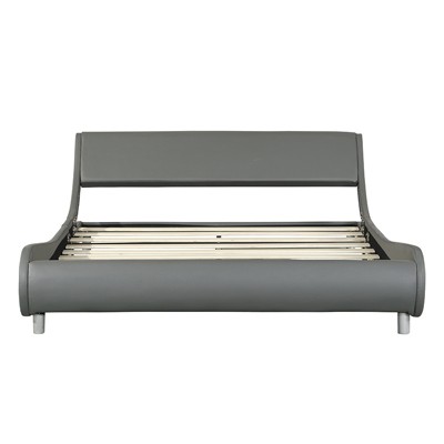 TiramisuBest Faux Leather Upholstered Platform Bed Frame - Grey Leather Design