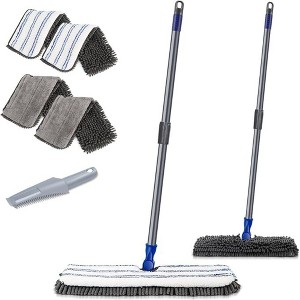 JANSNO Two-Sided Microfiber Dust Mop with Stainless Steel Handle and 4 Washable Pads - 1 of 4