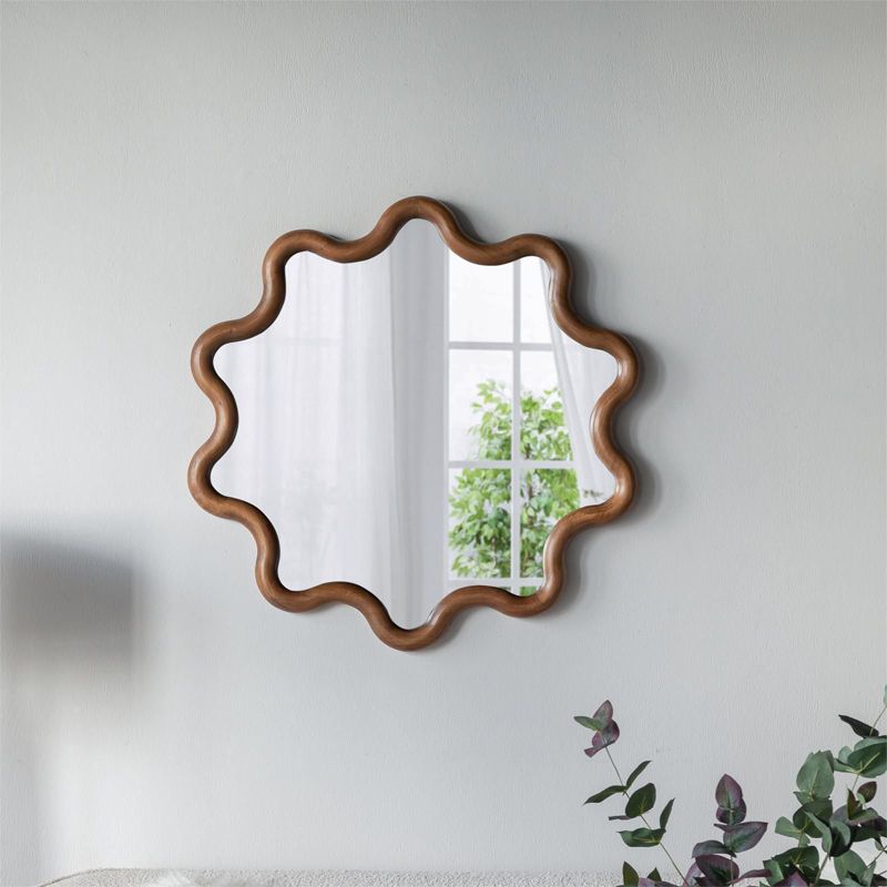 Cerys 31*30 inch Round Wood Mirror,Transitional Decor Style Pine Wood Wall Mirror,Crystal Clean Reflection Solid Wood Frame-The Pop Home, 2 of 9