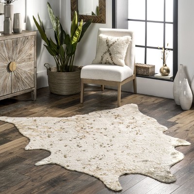 Off-White Faux Cowhide Handmade Tufted Square Rug