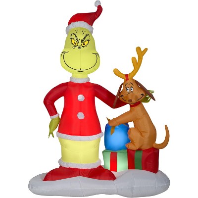 Gemmy Christmas Airblown Inflatable Grinch and Max w/Presents Scene Dr. Seuss, 6 ft Tall