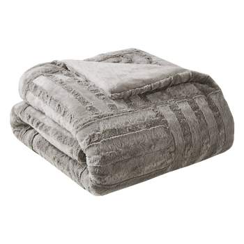 50"x60" Polar Solid Faux Fur Throw Blanket Gray - Madison Park