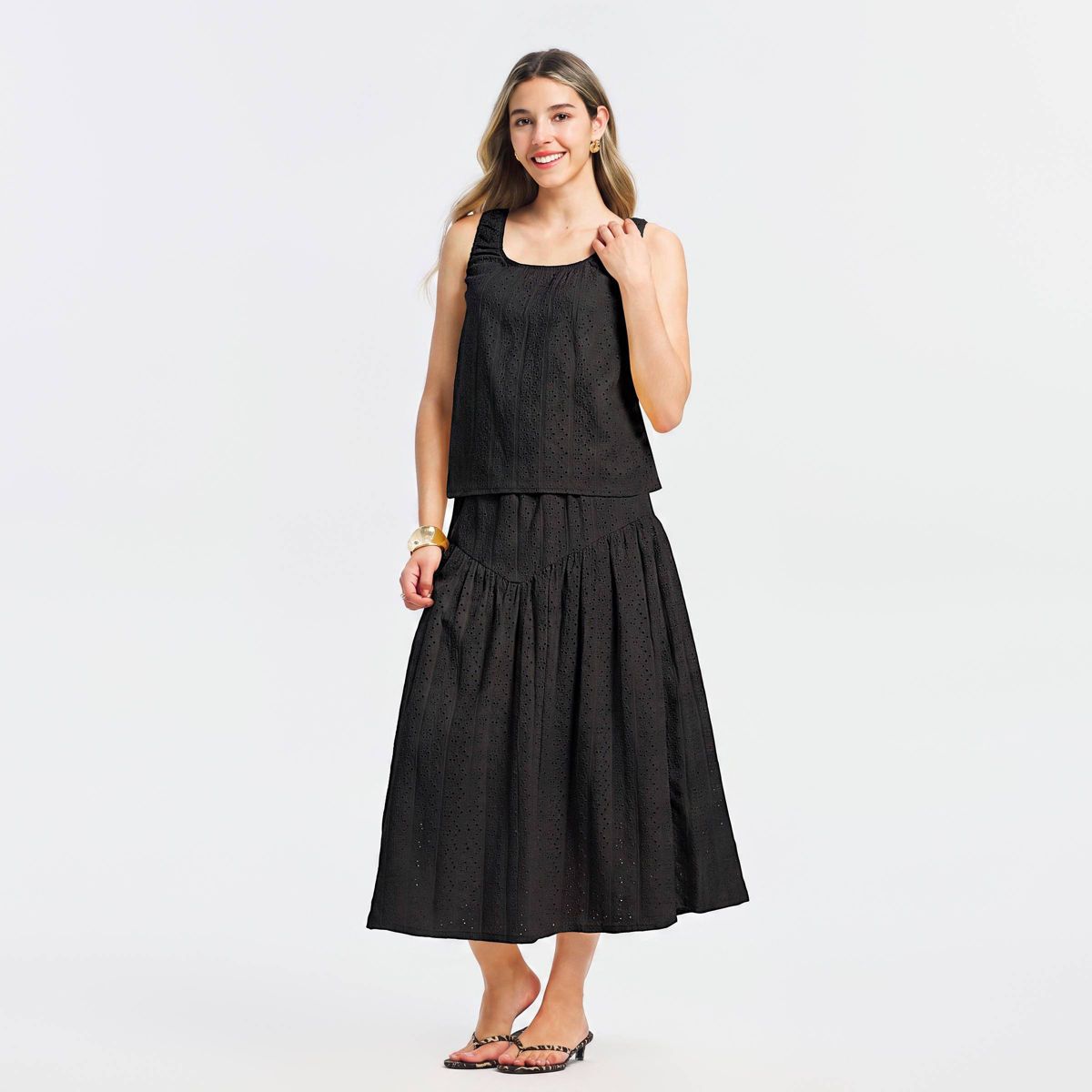 Women's Eyelet Scoop Neck Tank Top - A New Day™ - thumbnail 3