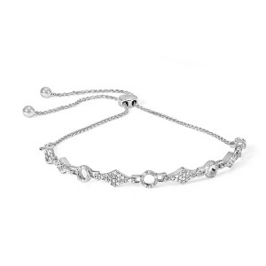 Silver 1/2 Cttw Diamond Alternating Circle and Kite Link Bolo Bracelet - 1 of 4