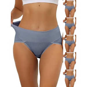 INSPIRE CHIC Women's Hi-Cut Ribbed High Waist Tummy Control Available in Plus Size Briefs 6 Packs - 1 of 4