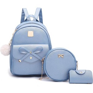 3-Pieces Girls Bowknot Fahsion Leather Backpack Backpack Purse for Women Rucksack - 1 of 4