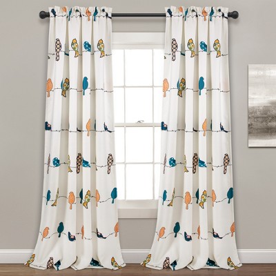 95"x52" Rowley Birds Light Filtering Window Curtain White - Lush Décor