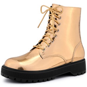 Allegra K Women's Round Toe Platform Lace Up Colorful Combat Ankle Boots - 1 of 4
