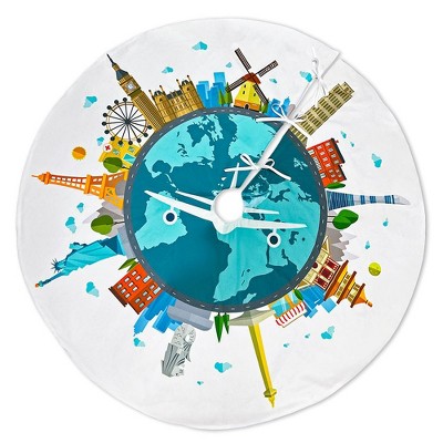 Multicolored World Landmark Christmas Tree Skirt, 48 Inches