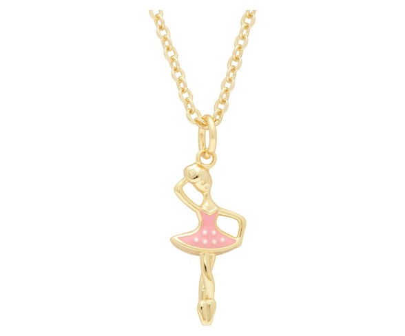 ELLEN 18k Gold Overlay Enamel Children's Ballerina Pendant - Pink