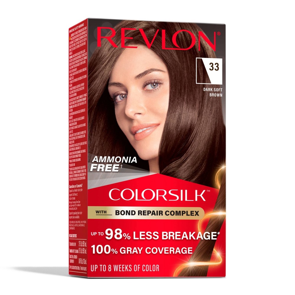 Photos - Hair Dye Revlon ColorSilk Permanent Hair Color with Bond Repair Complex - 33 Dark Soft Brown - 4.4 fl oz: Ammonia-Free, Includes Appl 