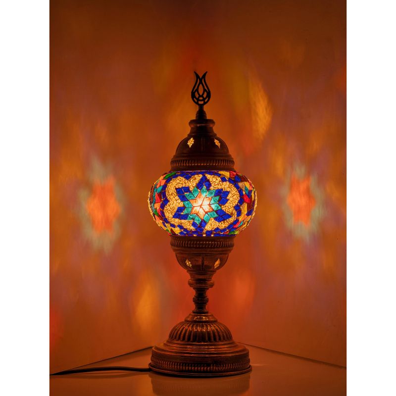 Kafthan 14.5 in. Handmade Multicolor Flower Mosaic Glass Table Lamp with Brass Color Metal Base, 5 of 6