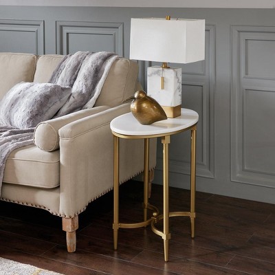 NicBex Modern Oval Marble Coffee Table with Gold Metal Legs,2-Tier Center Table for Living Room,Simple End Table