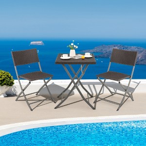 Costway 3PCS Patio Folding Rattan Bistro Set Chairs Backrest Table Garden Deck - 1 of 4