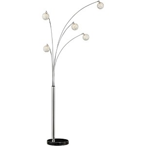 Possini Euro Design Allegra Mid Century Modern Arc Floor Lamp 88" Tall Chrome 5 Light Crystal Ball Shades for Living Room Reading Bedroom Office House - 1 of 4