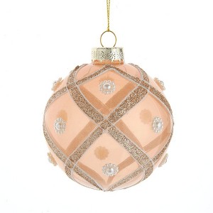 Kurt Adler 80MM Champagne and Pearl Peach Glitter Ball Ornaments, 6 Piece Set - 1 of 4