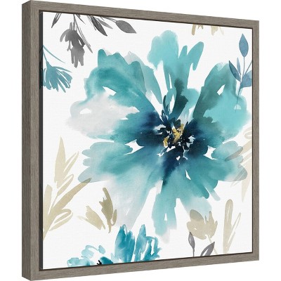 16" x 16" Blue and Green Floral Canvas Wall Art