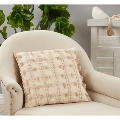Natural Cotton Fringe Striped Throw Pillow Cover