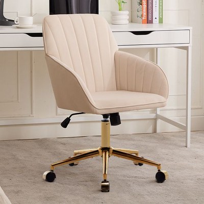 NicBex Adjustable Ergonomic Office Chair with Golden Base, Luxury Home Office Desk Chair with S-Shaped Backrest, Computer Swivel Chair, Vanity Chair