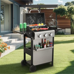 ELJGET 3/4 Burner BBQ Propane Gas Grill, Stainless Steel 30,000 BTU Patio Garden Barbecue Grill with Two Foldable Shelves - 1 of 4