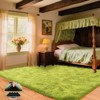 Grass Green Fluffy Shag Area Rug with Non-Slip Base & 4 Reusable Stickers, Soft Plush Mat - 4 of 4
