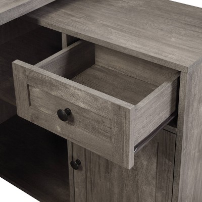 Brown Wood Corner Writing Desk with Drawer, 56"
