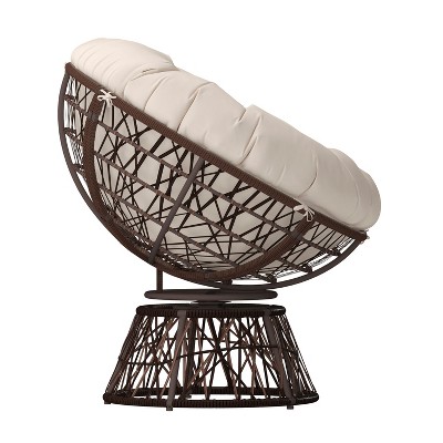 360° Swivel Patio Chair with Beige Cushion and Brown Metal Frame