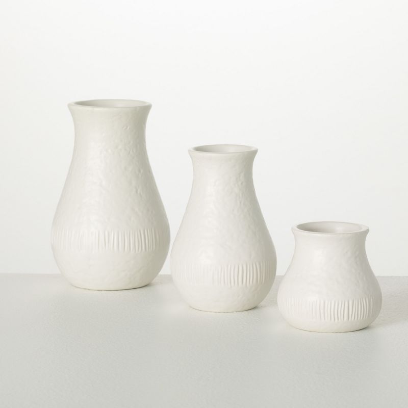 Sullivans 3", 5" & 6" White Chiffon Stone Vase - Set of 3, 1 of 7