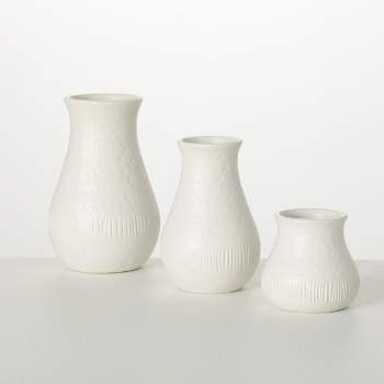 Sullivans 3", 5" & 6" White Chiffon Stone Vase - Set of 3