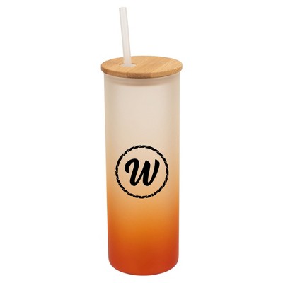 Elanze Designs W Monogram Letter Initial Rope Circle Wrap-Around Design 25 Ounce Frosted Gradient Glass On-The-Go Coffee Travel Skinny Tumbler Mug