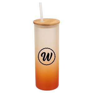 Elanze Designs W Monogram Letter Initial Rope Circle Wrap-Around Design 25 Ounce Frosted Gradient Glass On-The-Go Coffee Travel Skinny Tumbler Mug - 1 of 1