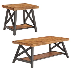 Lanshire Rustic Industrial Metal & Wood End & Cocktail Table Set - Oak - Inspire Q, Brown
